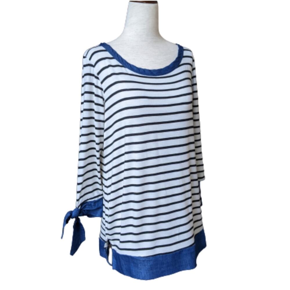 Andrée by Unit Scoop Neck 3/4 Sleeve Striped Top M